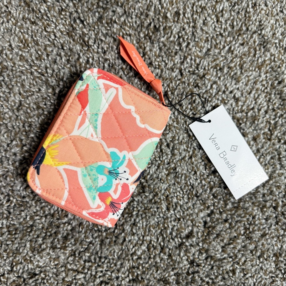 Vera Bradley Cotton Small Zip-Around Wallet - Rain Forest Lily Coral